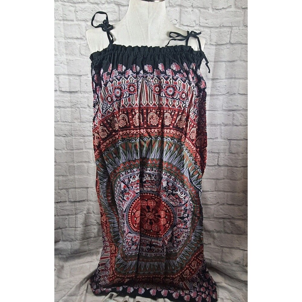 Vtg Bloomingdales Marcos Merehi Mandala Summer Dress Tie Strap Womens Large